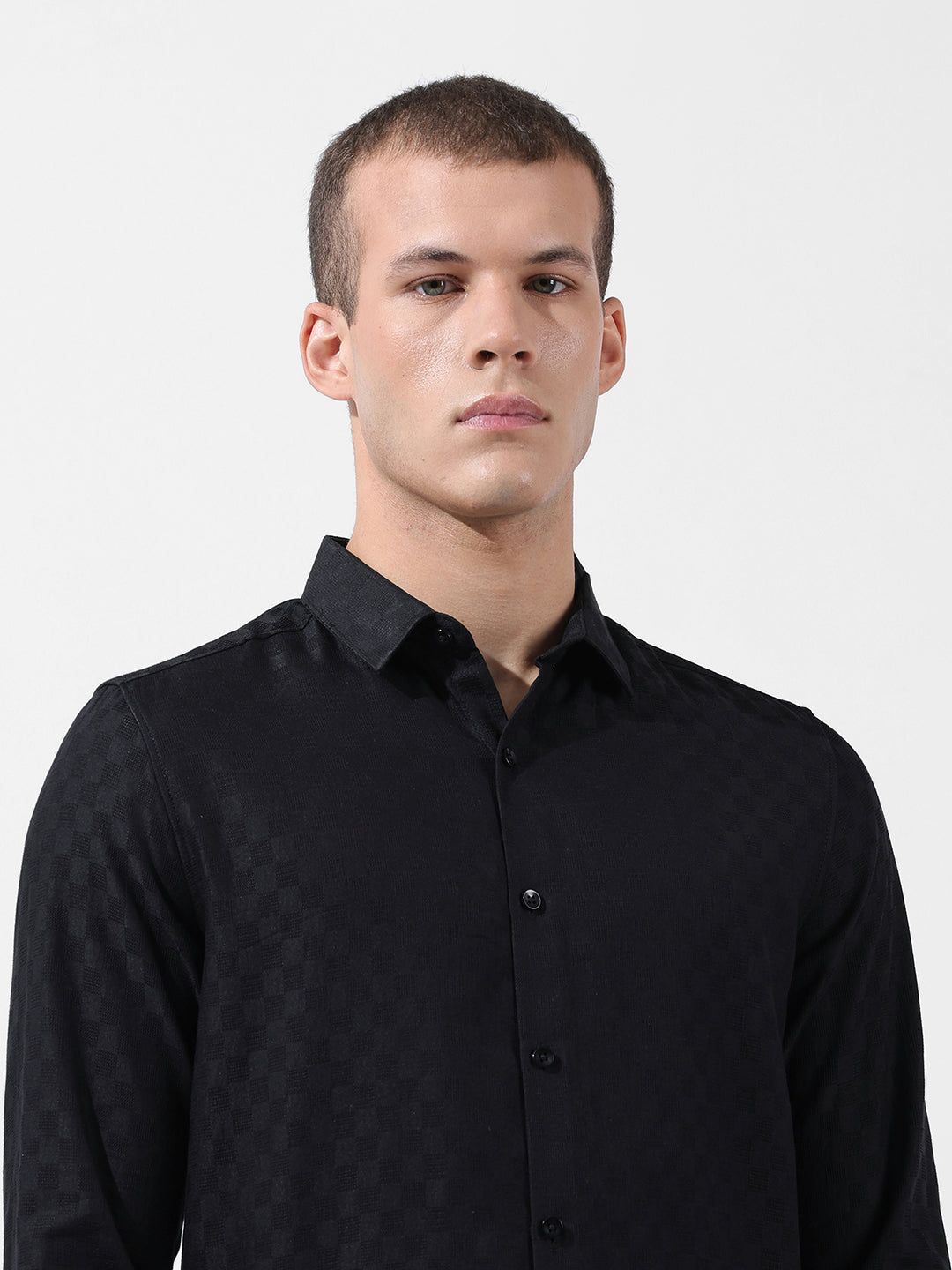 Men's Black Slim Fit Textured Party Wear Shirt