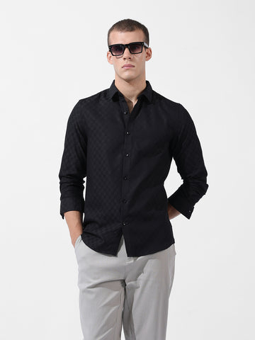 Men's Black Slim Fit Textured Party Wear Shirt