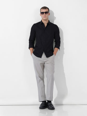 Men's Black Slim Fit Textured Party Wear Shirt