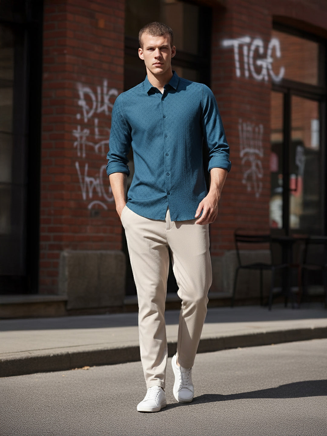 Men's Blue Slim Fit Textured Party Wear Shirt