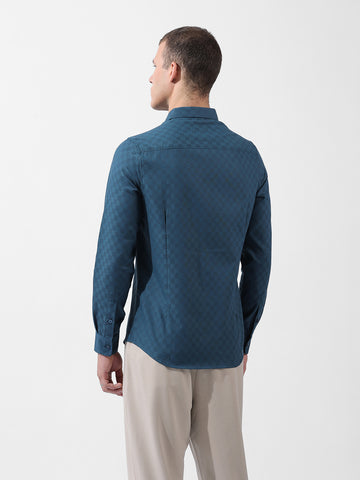 Men's Blue Slim Fit Textured Party Wear Shirt