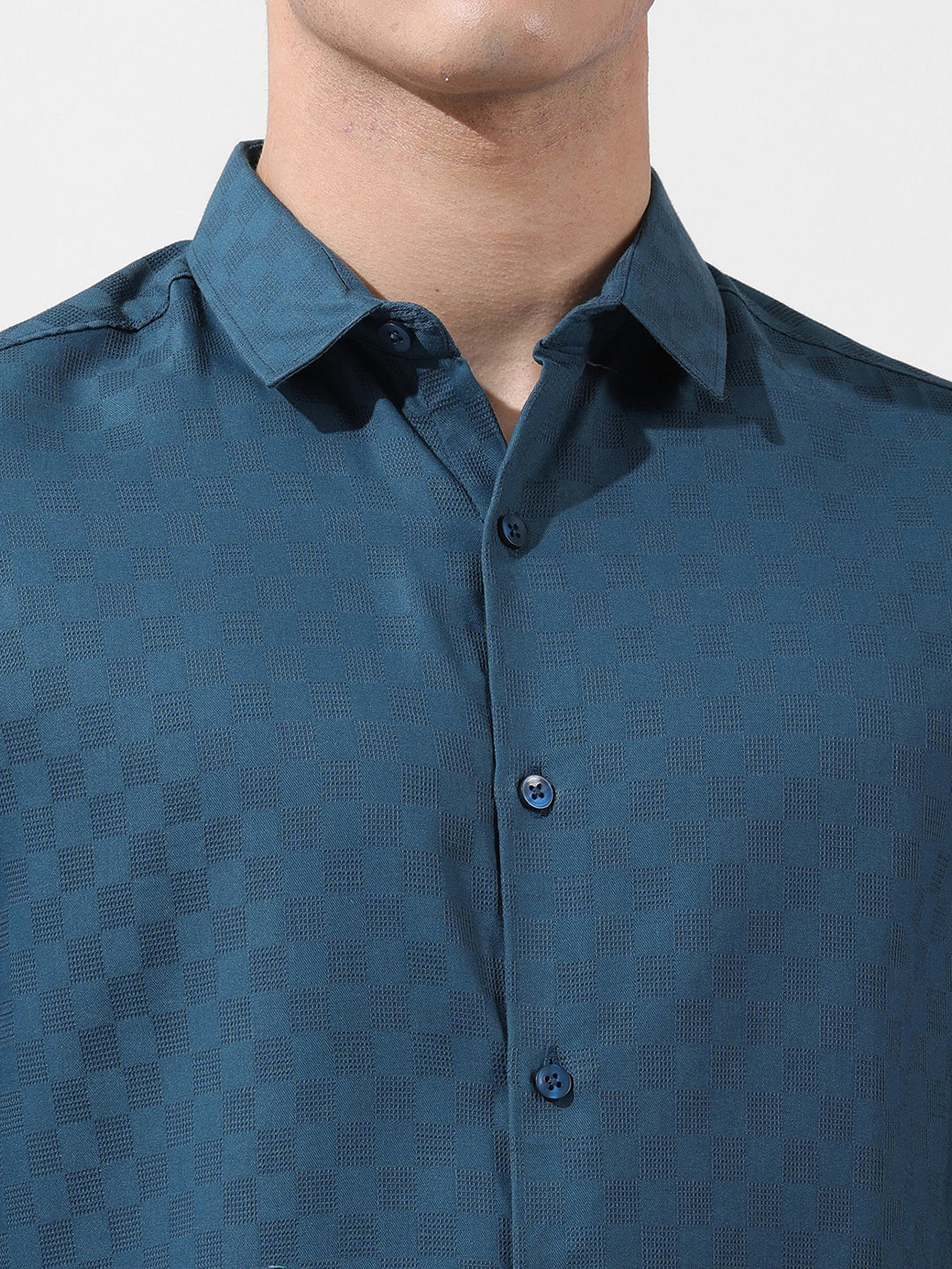 Men's Blue Slim Fit Textured Party Wear Shirt