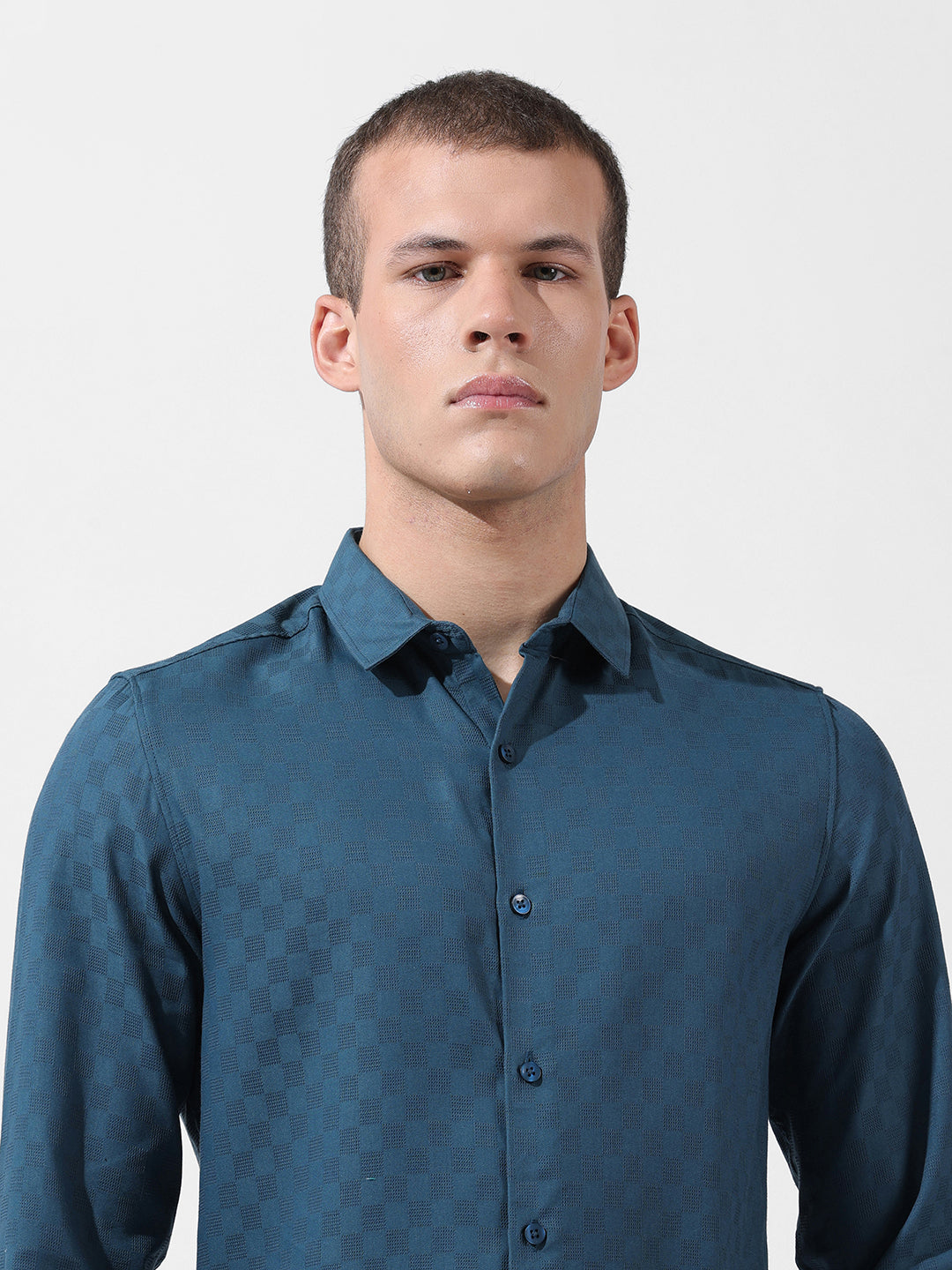Men's Blue Slim Fit Textured Party Wear Shirt