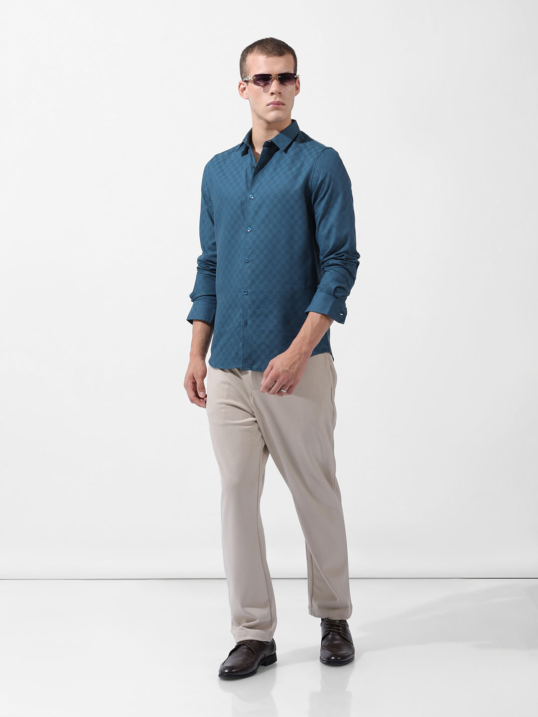 Men's Blue Slim Fit Textured Party Wear Shirt