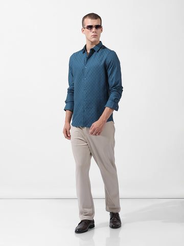 Men's Blue Slim Fit Textured Party Wear Shirt