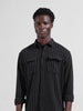 Men's Black Relaxed Fit Striped Casual Shirt