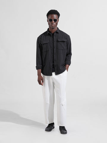 Men's Black Relaxed Fit Striped Casual Shirt
