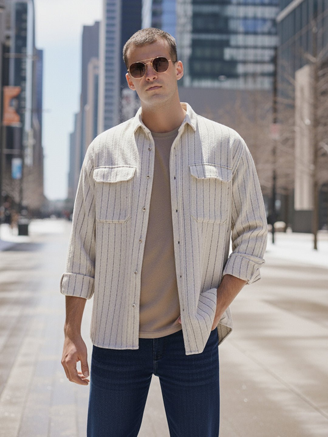 Men's Off White White Relaxed Fit Striped Casual Shirt