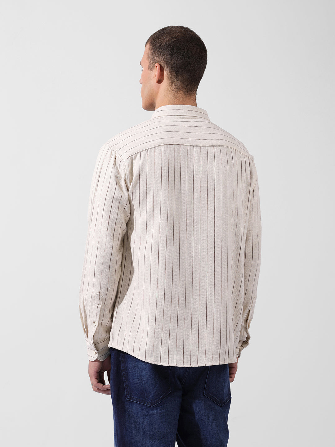 Men's Off White White Relaxed Fit Striped Casual Shirt