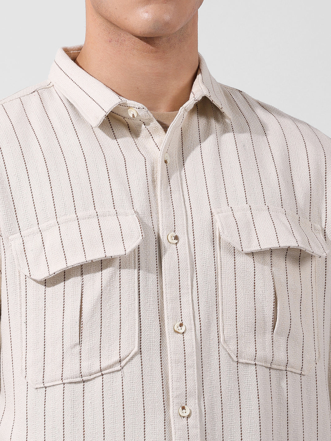 Men's Off White White Relaxed Fit Striped Casual Shirt