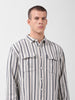 Men's Grey Relaxed Fit Striped Casual Shirt