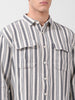 Men's Grey Relaxed Fit Striped Casual Shirt