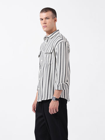 Men's Black Relaxed Fit Striped Casual Shirt