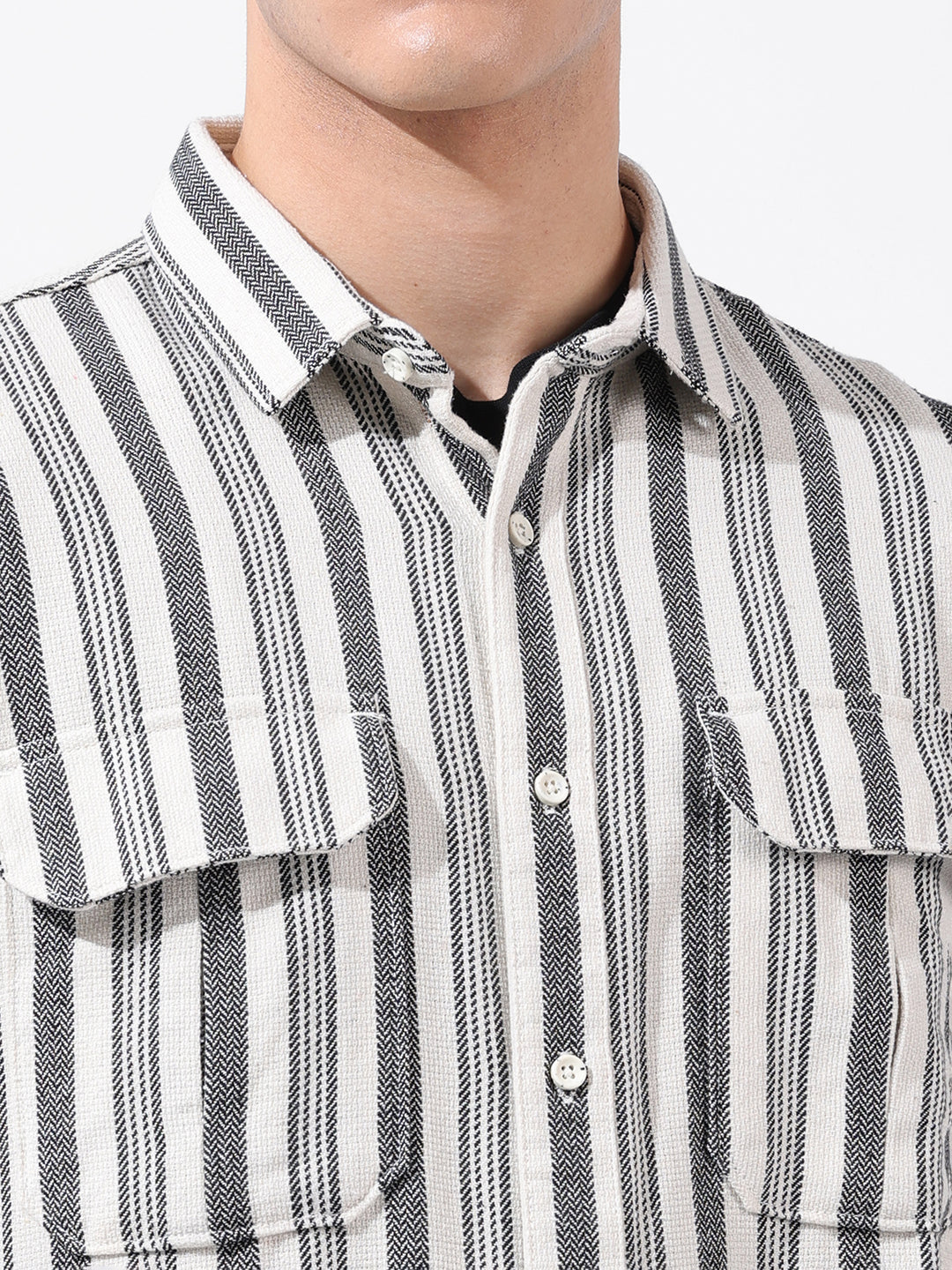 Men's Black Relaxed Fit Striped Casual Shirt