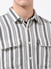 Men's Black Relaxed Fit Striped Casual Shirt