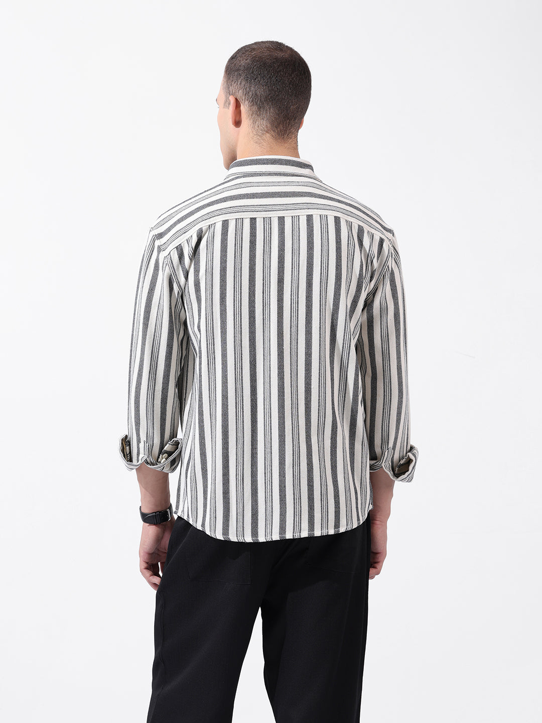 Men's Black Relaxed Fit Striped Casual Shirt