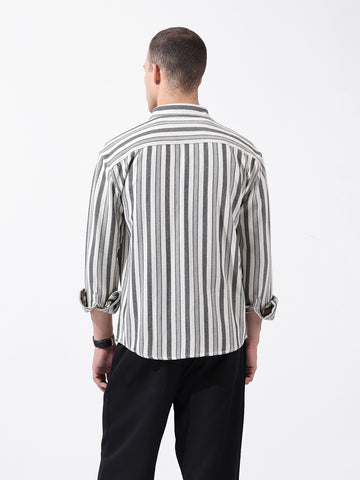 Men's Black Relaxed Fit Striped Casual Shirt