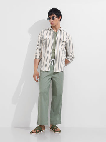 Men's Green Relaxed Fit Striped Casual Shirt