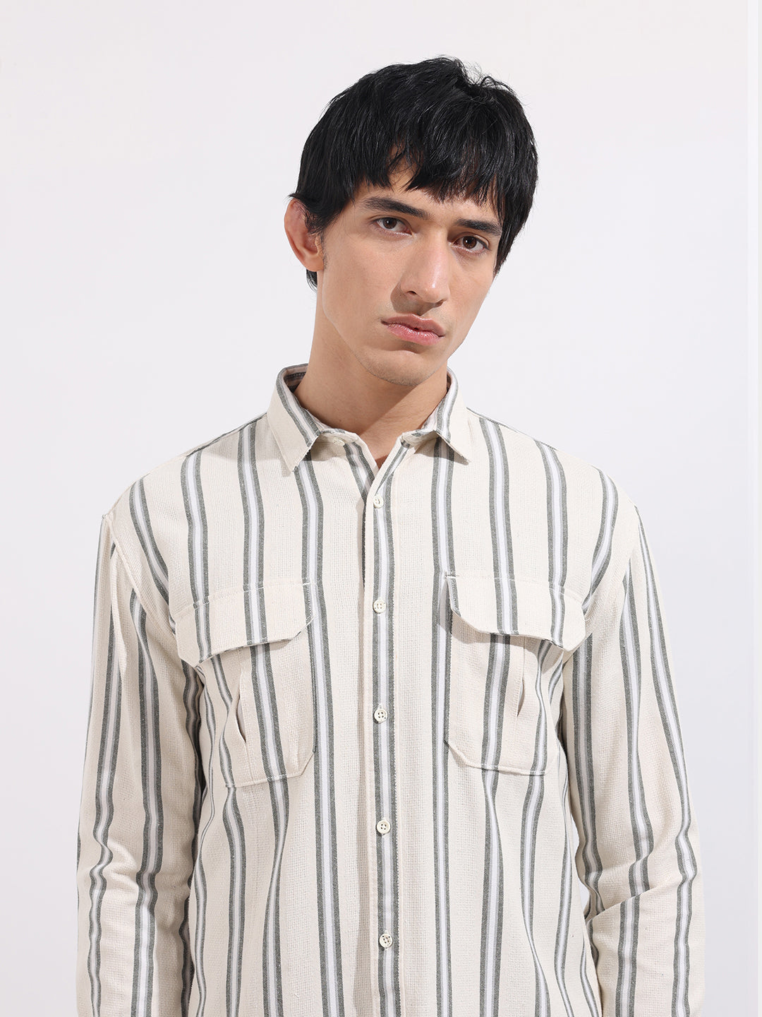Men's Green Relaxed Fit Striped Casual Shirt