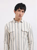 Men's Green Relaxed Fit Striped Casual Shirt