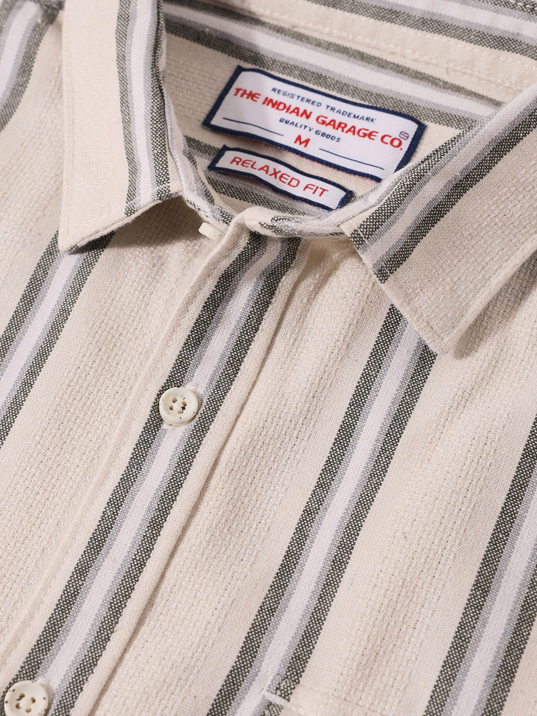 Men's Green Relaxed Fit Striped Casual Shirt