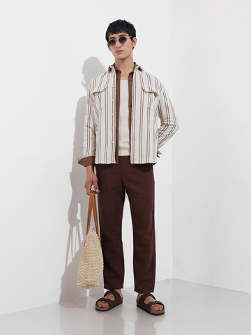 Men's Rust Relaxed Fit Striped Casual Shirt