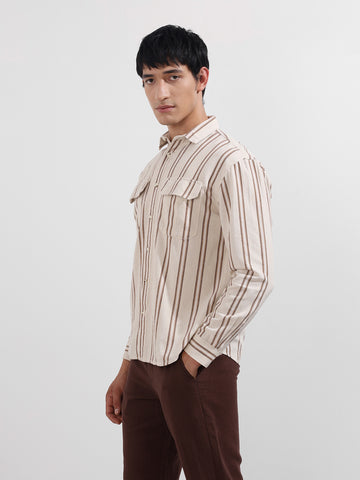 Men's Rust Relaxed Fit Striped Casual Shirt