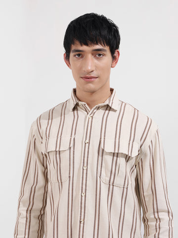 Men's Rust Relaxed Fit Striped Casual Shirt
