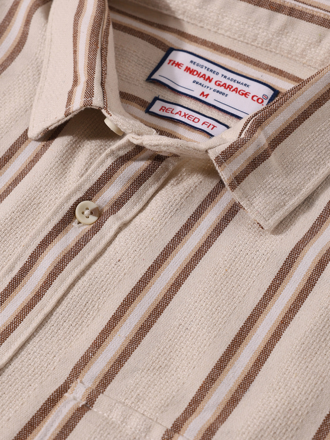 Men's Rust Relaxed Fit Striped Casual Shirt