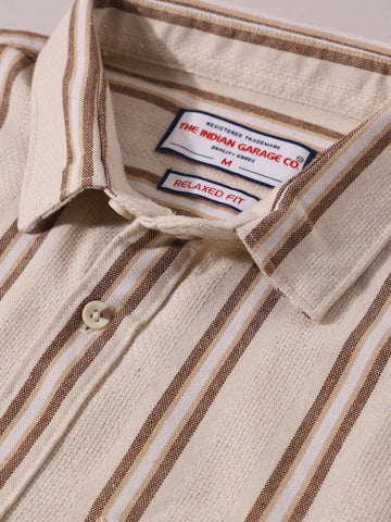 Men's Rust Relaxed Fit Striped Casual Shirt