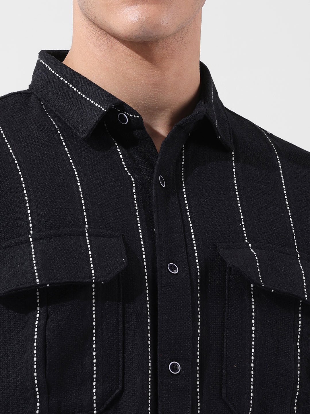 Men's Black Relaxed Fit Striped Casual Shirt
