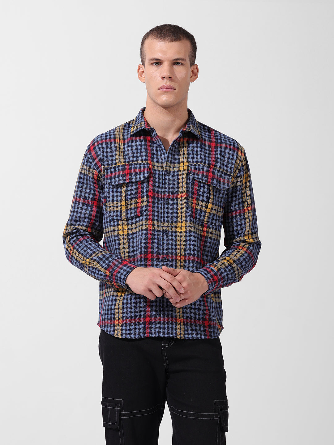 Men's Blue Relaxed Fit Striped Casual Shirt