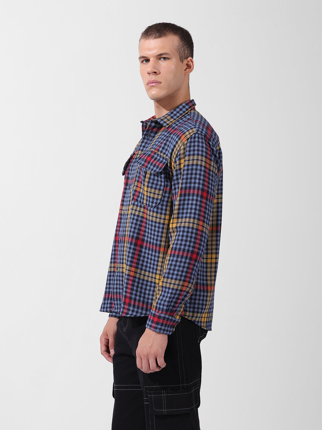 Men's Blue Relaxed Fit Striped Casual Shirt
