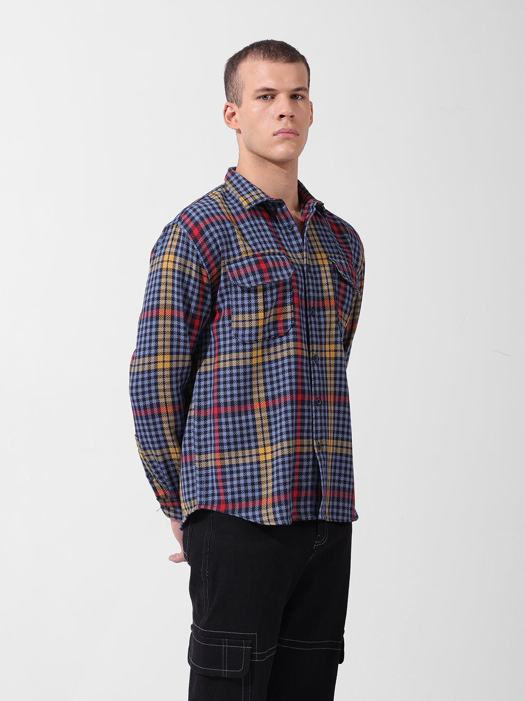 Men's Blue Relaxed Fit Striped Casual Shirt