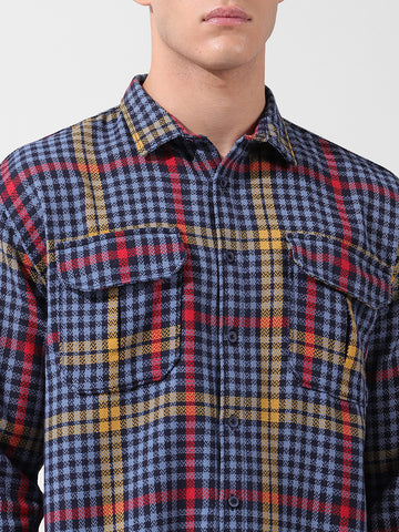 Men's Blue Relaxed Fit Striped Casual Shirt