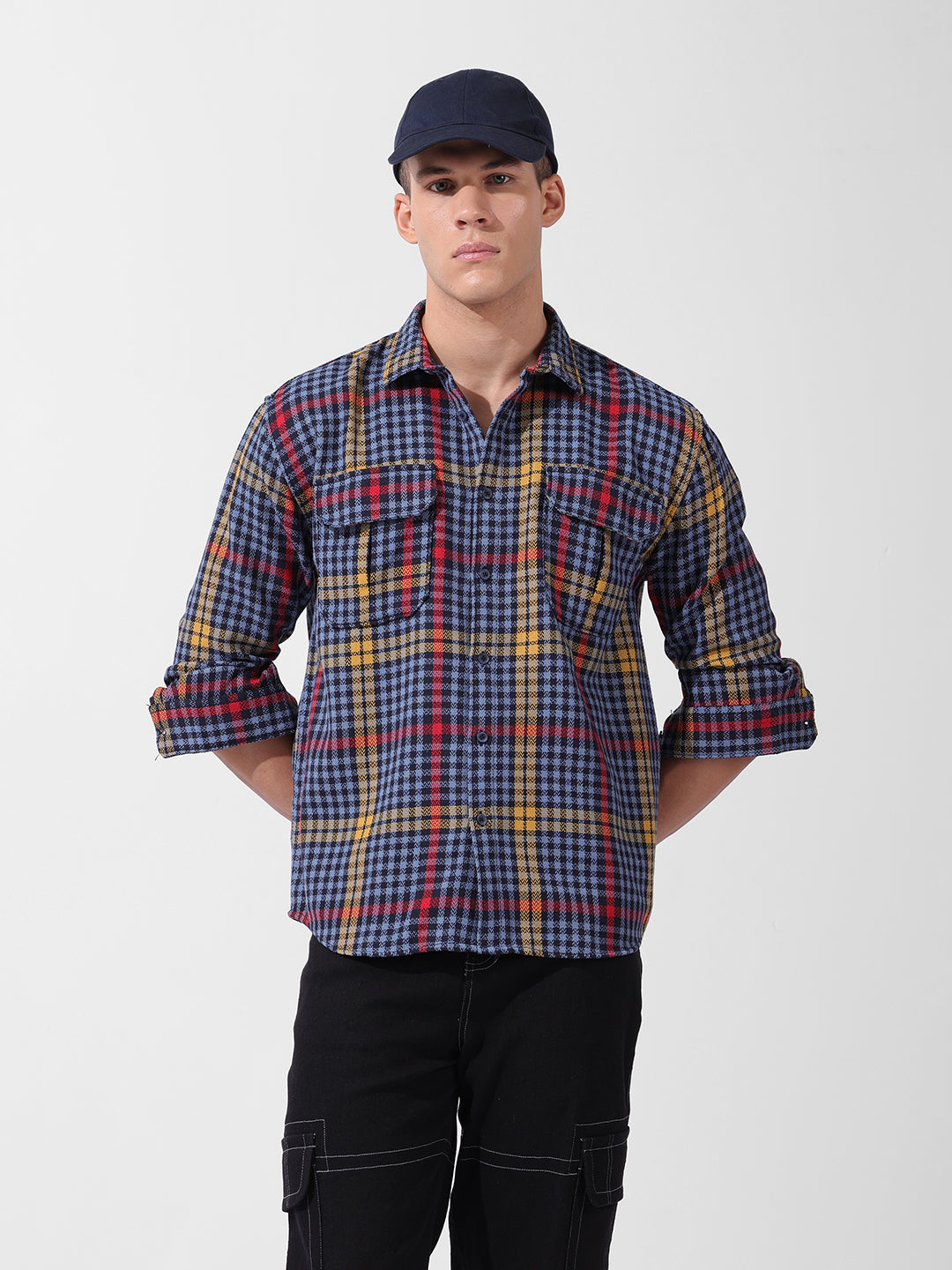 Men's Blue Relaxed Fit Striped Casual Shirt