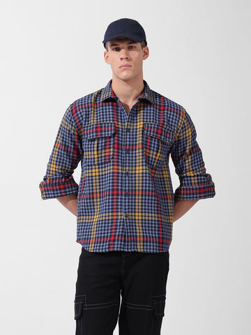 Men's Blue Relaxed Fit Striped Casual Shirt