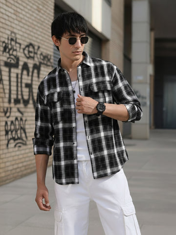 Men's Black Relaxed Fit Utility Striped Shirt
