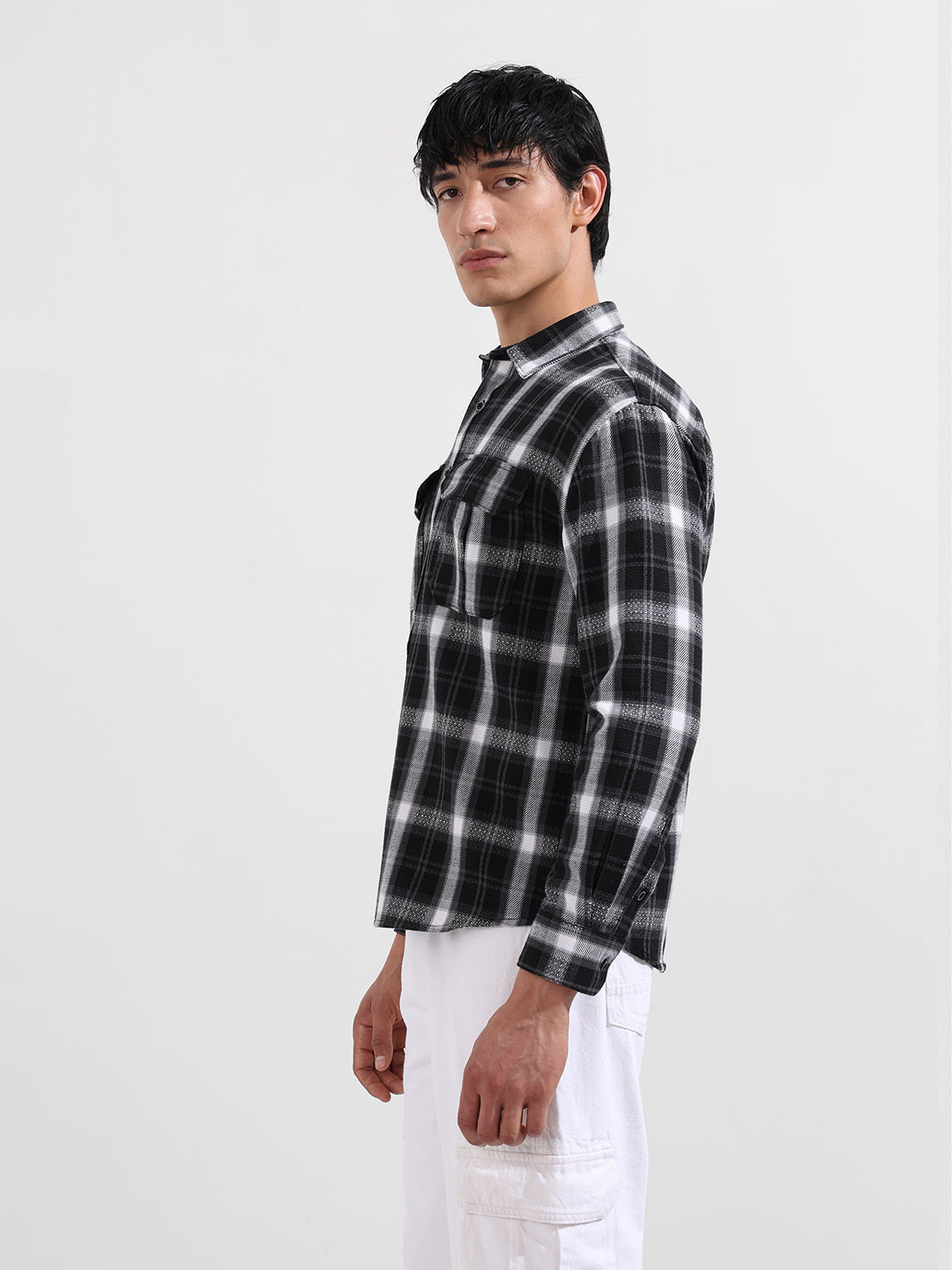 Men's Black Relaxed Fit Utility Striped Shirt