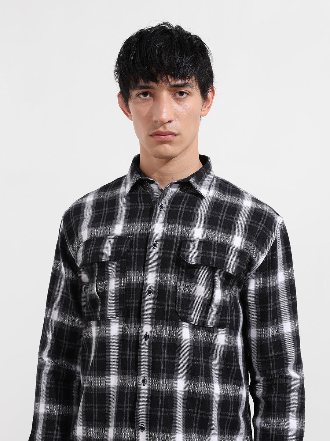 Men's Black Relaxed Fit Utility Striped Shirt