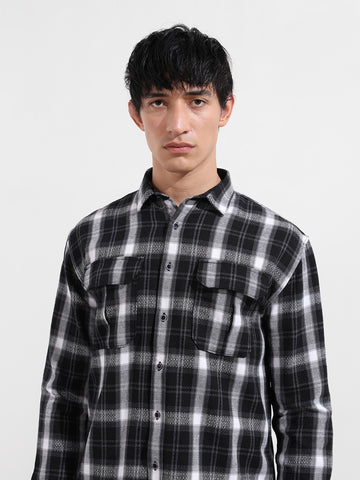Men's Black Relaxed Fit Utility Striped Shirt