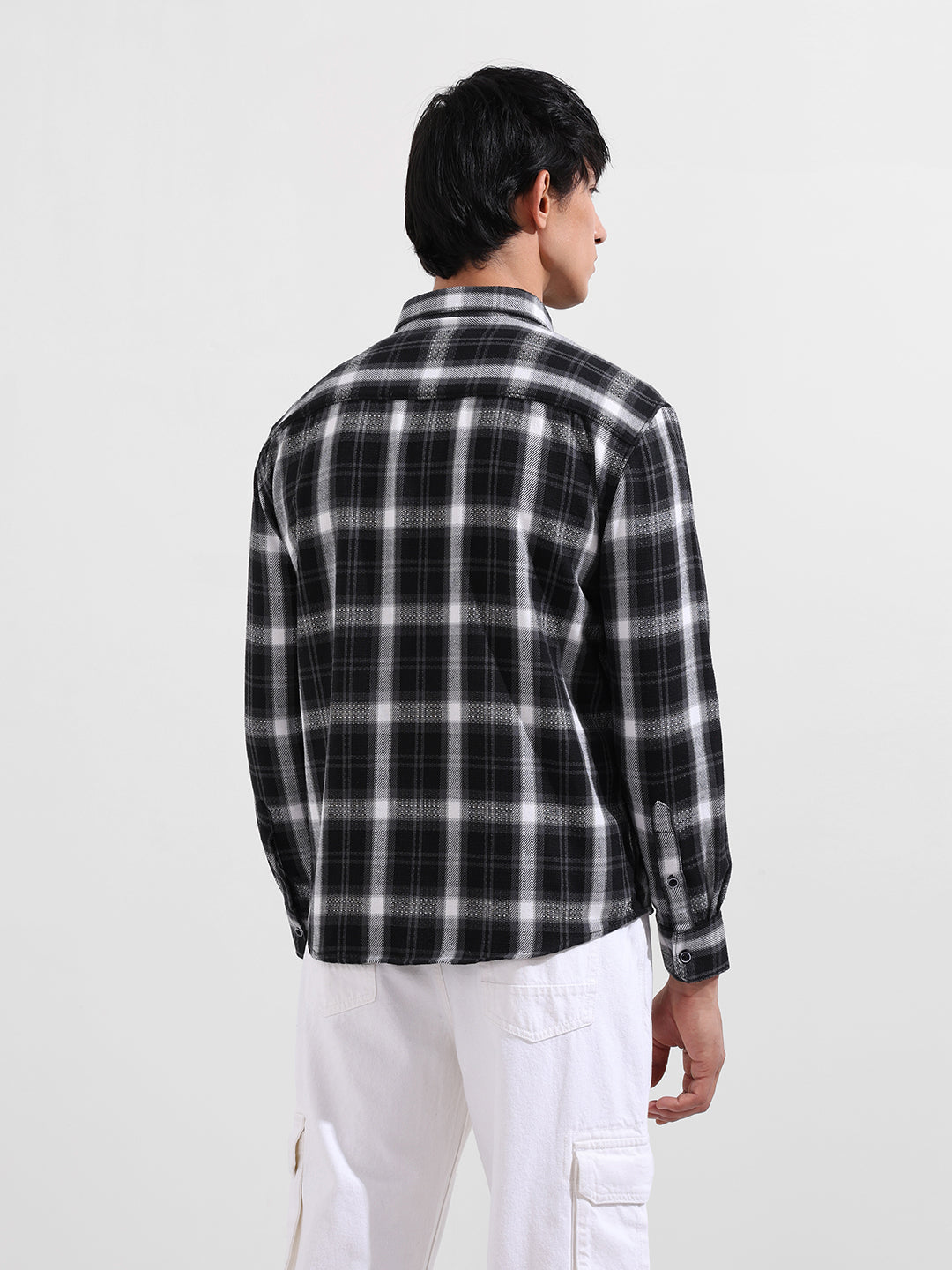 Men's Black Relaxed Fit Utility Striped Shirt