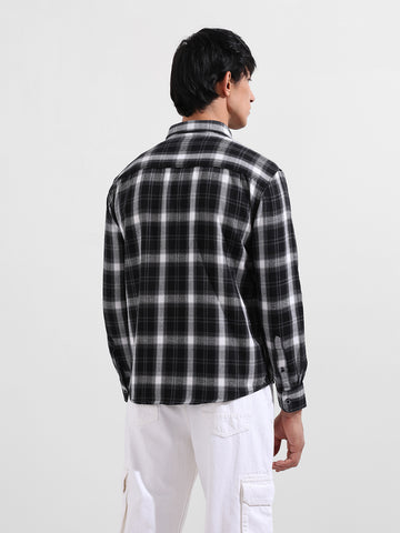 Men's Black Relaxed Fit Utility Striped Shirt