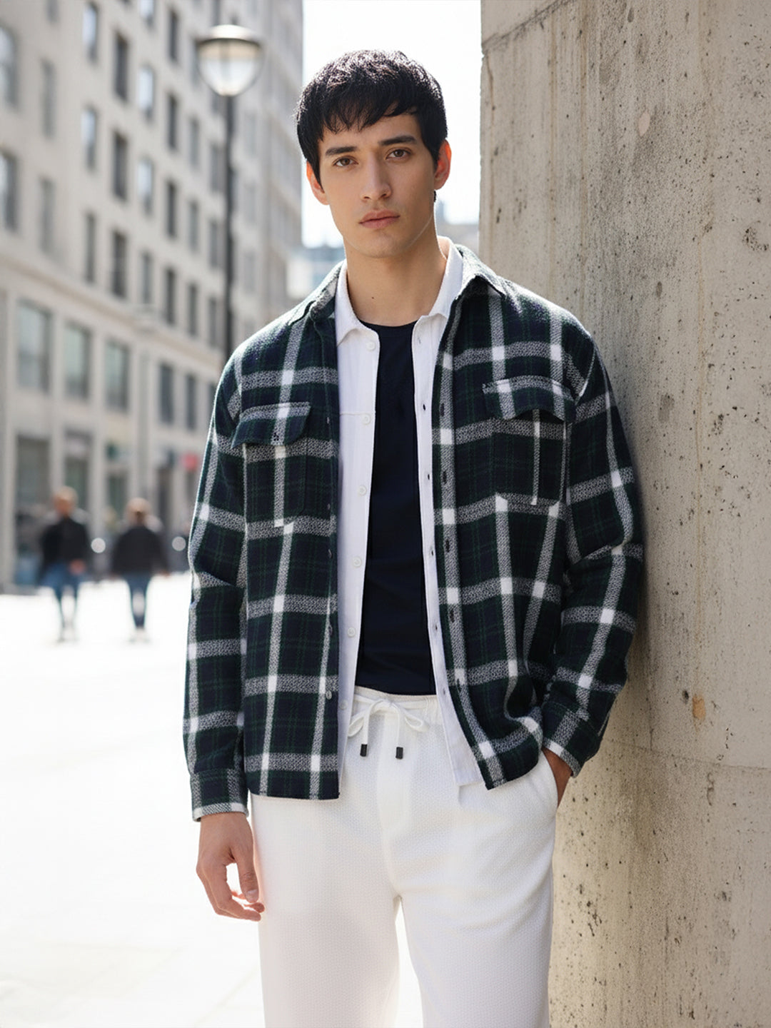 Men's Blue Relaxed Fit Vertical Stripes Utility Shirt
