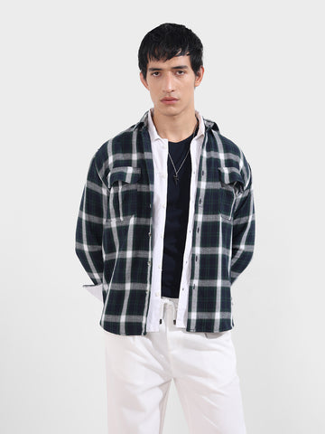Men's Blue Relaxed Fit Vertical Stripes Utility Shirt