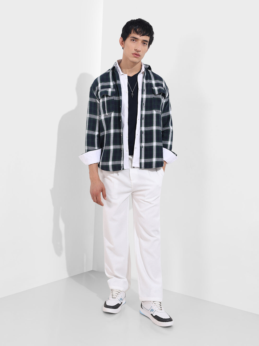 Men's Blue Relaxed Fit Vertical Stripes Utility Shirt
