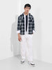 Men's Blue Relaxed Fit Vertical Stripes Utility Shirt