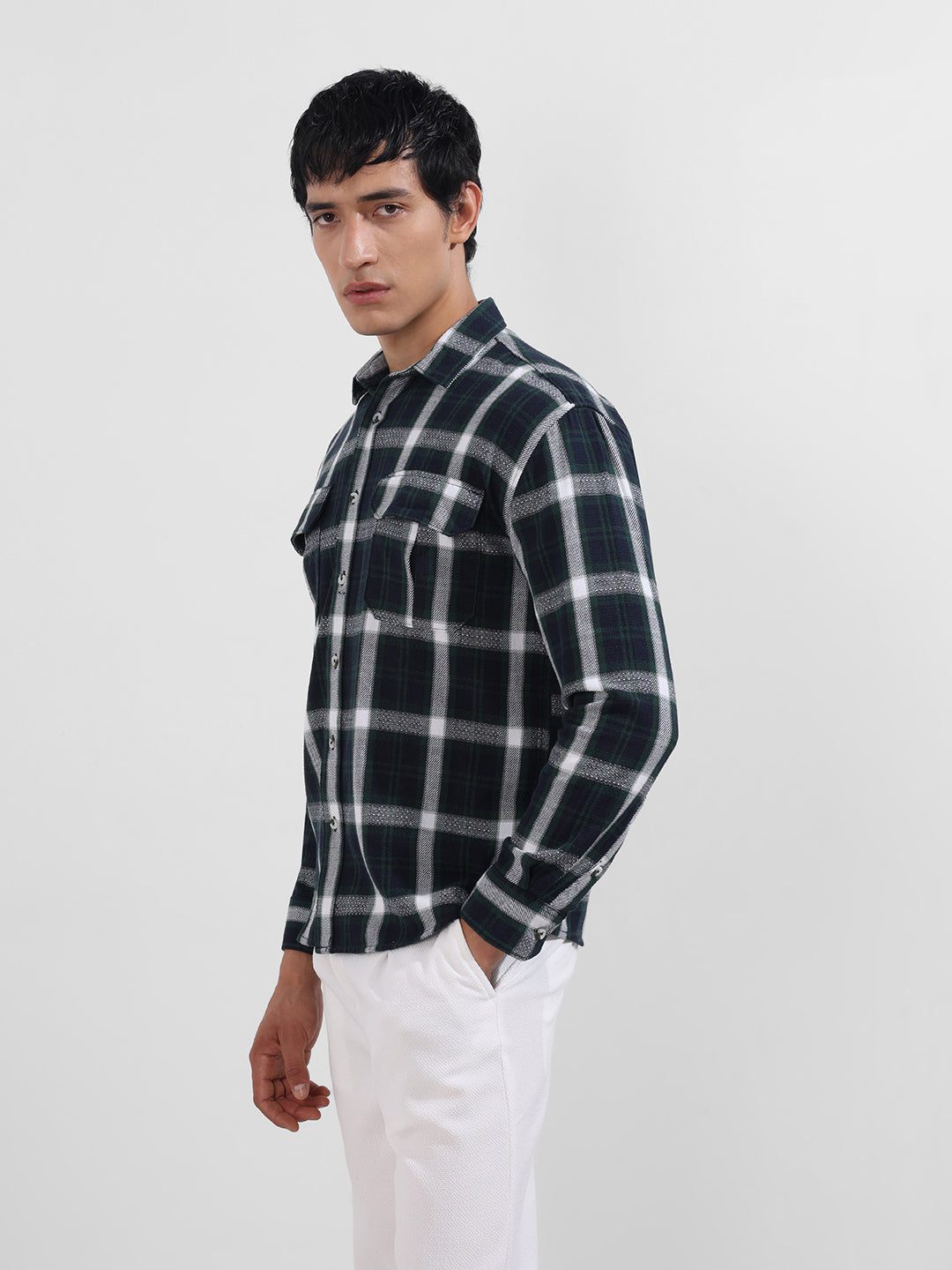 Men's Blue Relaxed Fit Vertical Stripes Utility Shirt