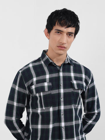 Men's Blue Relaxed Fit Vertical Stripes Utility Shirt