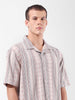 Men's Beige Relaxed Fit Striped Resort Wear Shirt